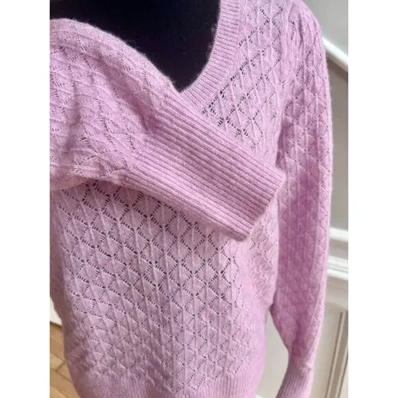 💜 Old Navy Lilac Pointelle Knit Sweater | Size M | Soft Wool Blend - Picture 5 of 6